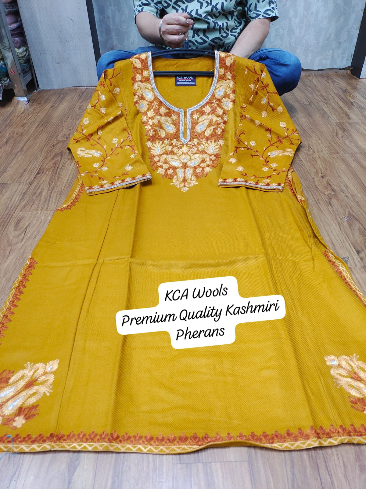 Kashmiri Embroidered Pherans - Traditional Long Kurti in Pure Wool Pashmina Fabric