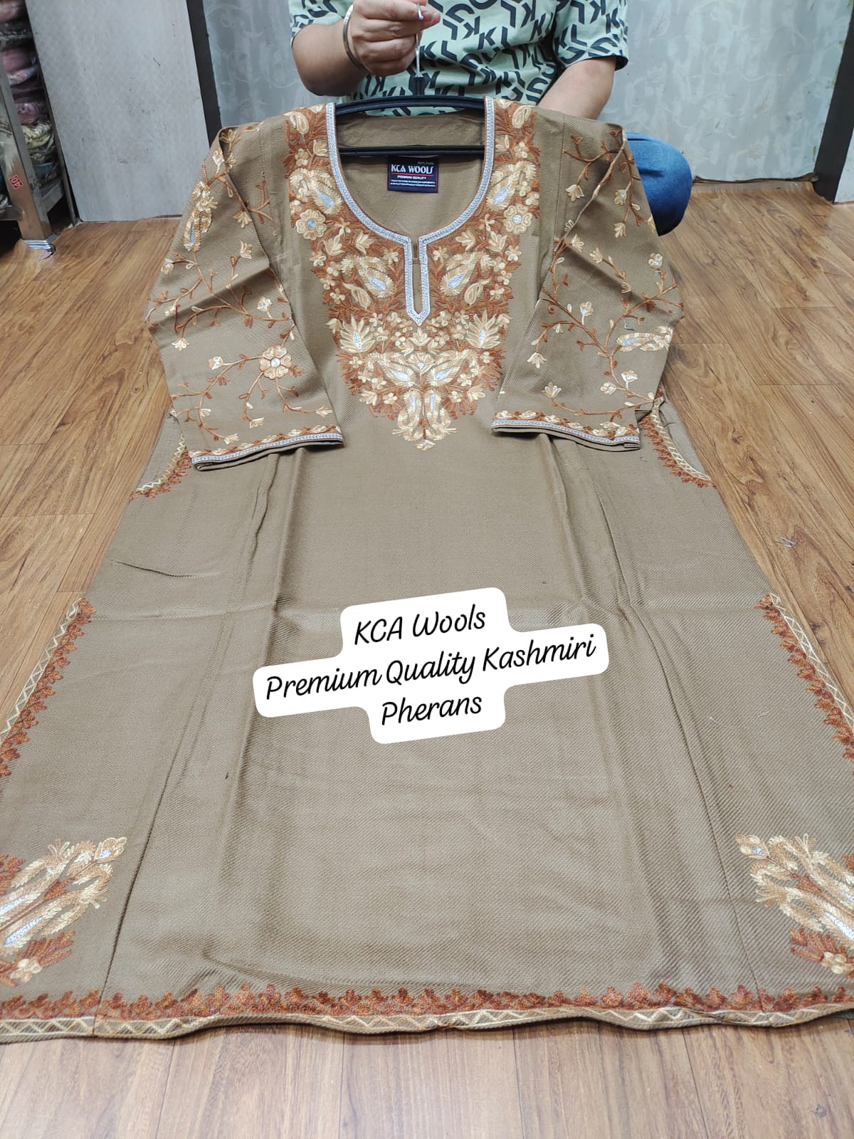 Kashmiri Embroidered Pherans - Traditional Long Kurti in Pure Wool Pashmina Fabric