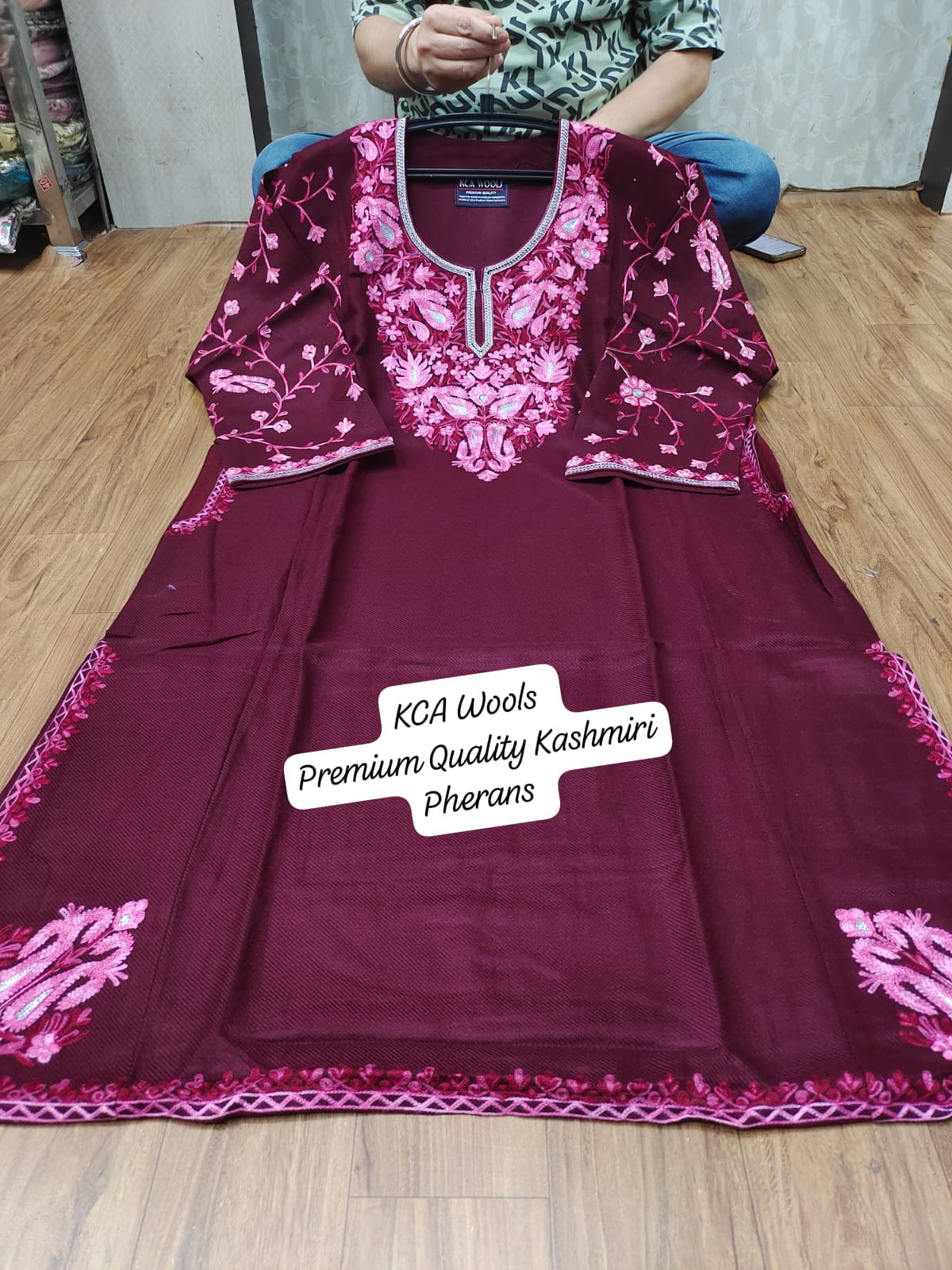Kashmiri Embroidered Pherans - Traditional Long Kurti in Pure Wool Pashmina Fabric