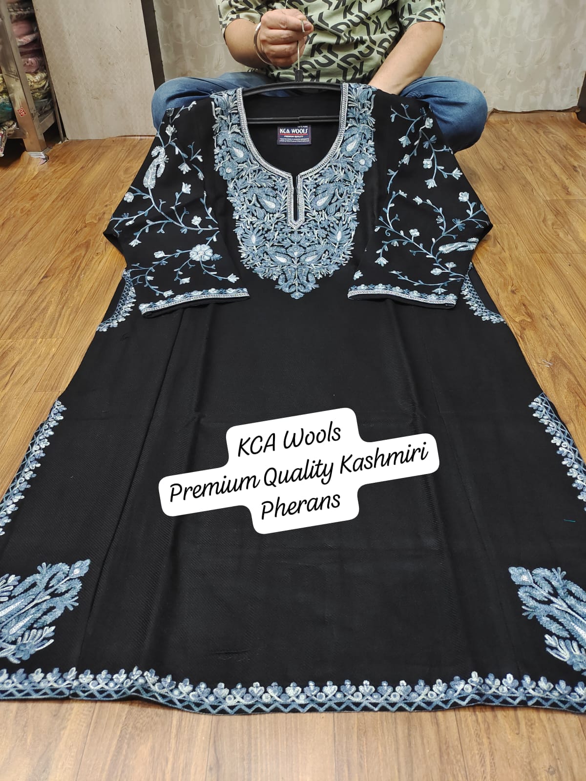 Kashmiri Embroidered Pherans - Traditional Long Kurti in Pure Wool Pashmina Fabric
