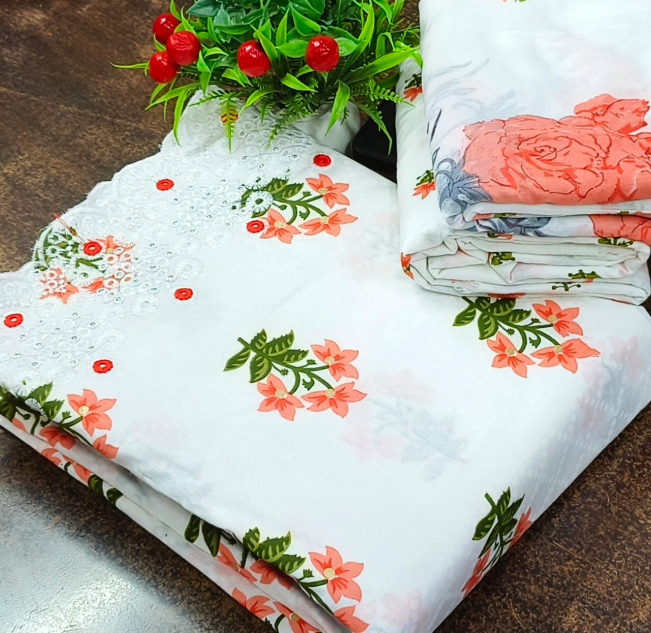 Floral Daman embroidery Dress Material in Soft Cotton