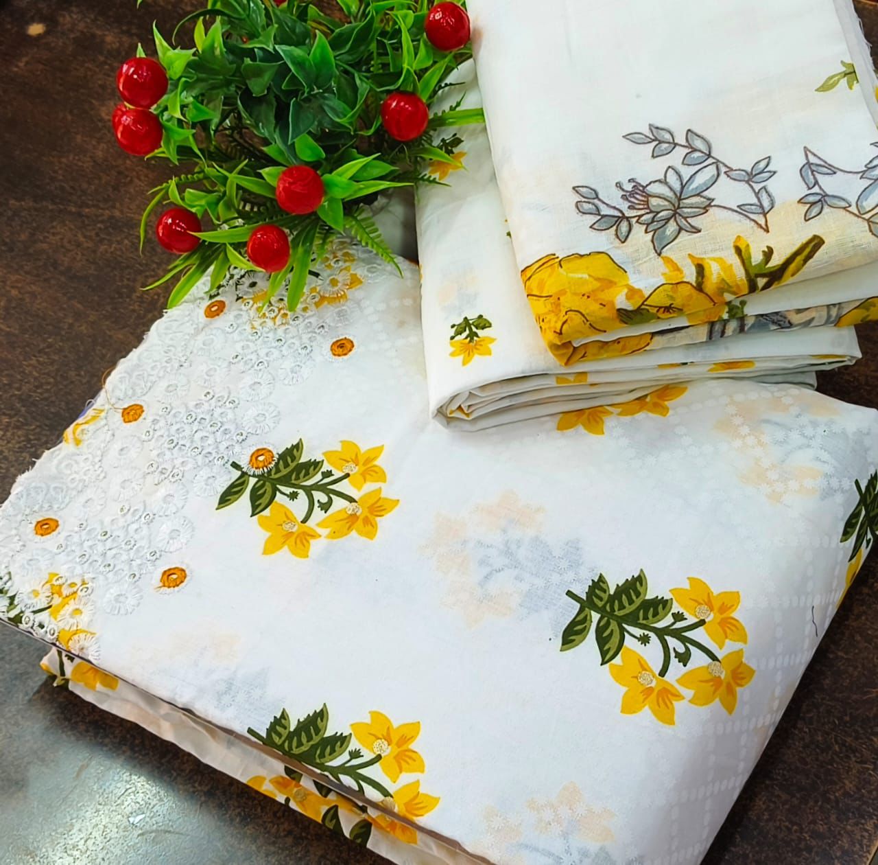 Floral Daman embroidery Dress Material in Soft Cotton