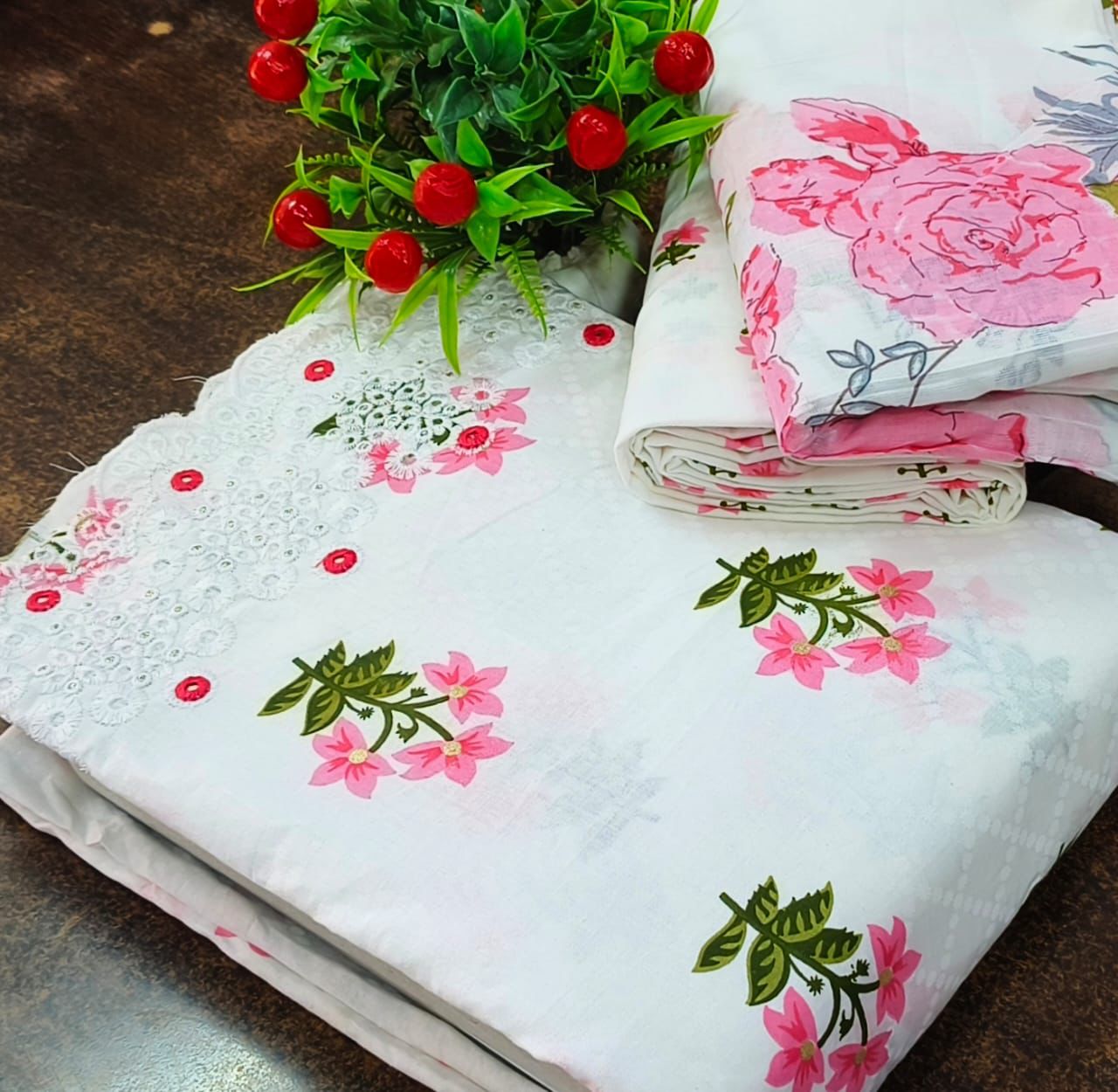 Floral Daman embroidery Dress Material in Soft Cotton