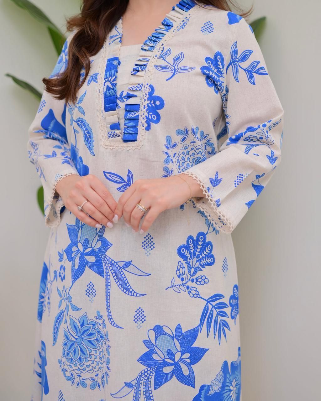 Flax Cotton Floral Print Kurta Plazo Set