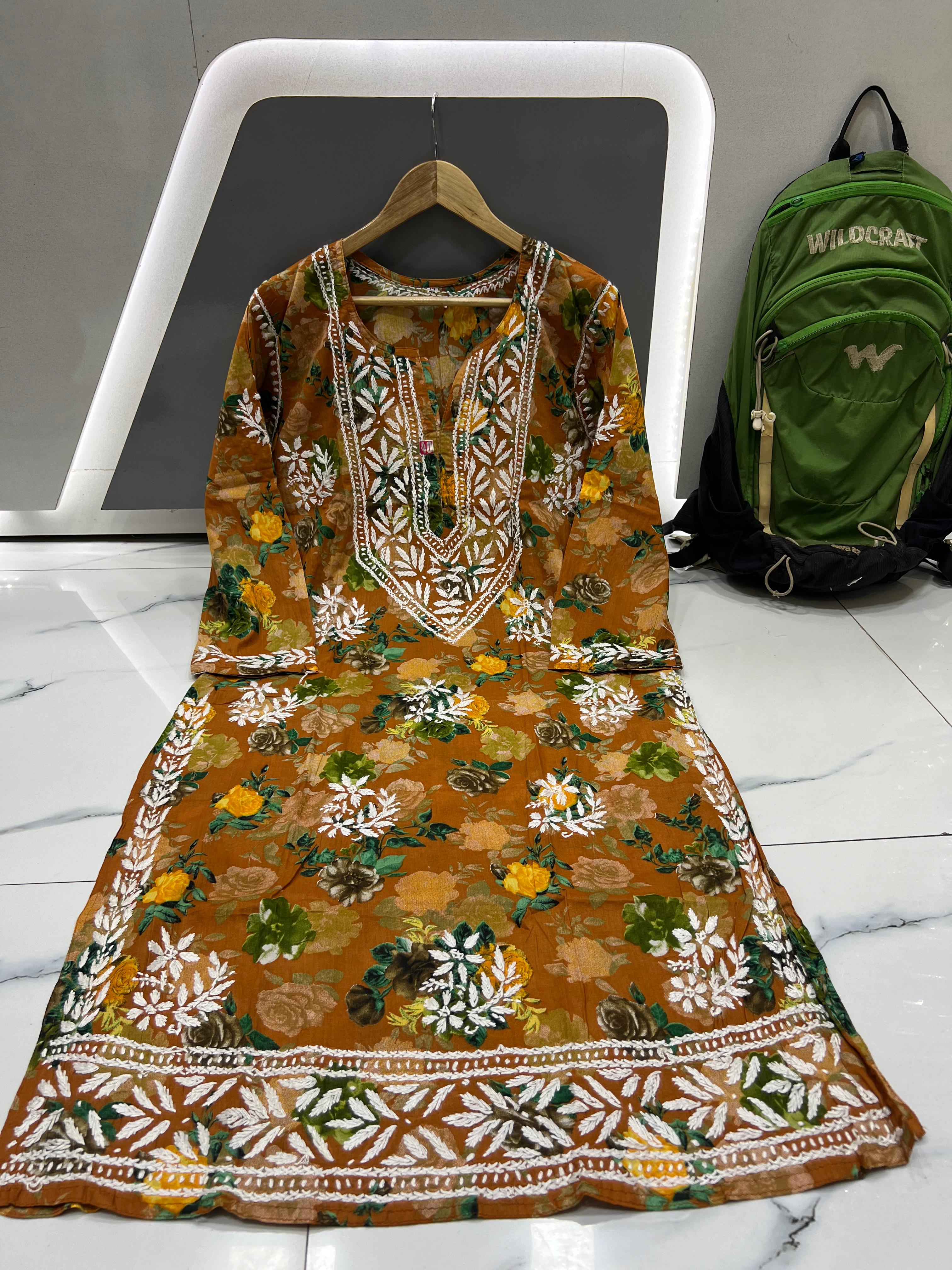 Tehzeeb Floral Chikankari Mullmull Kurti