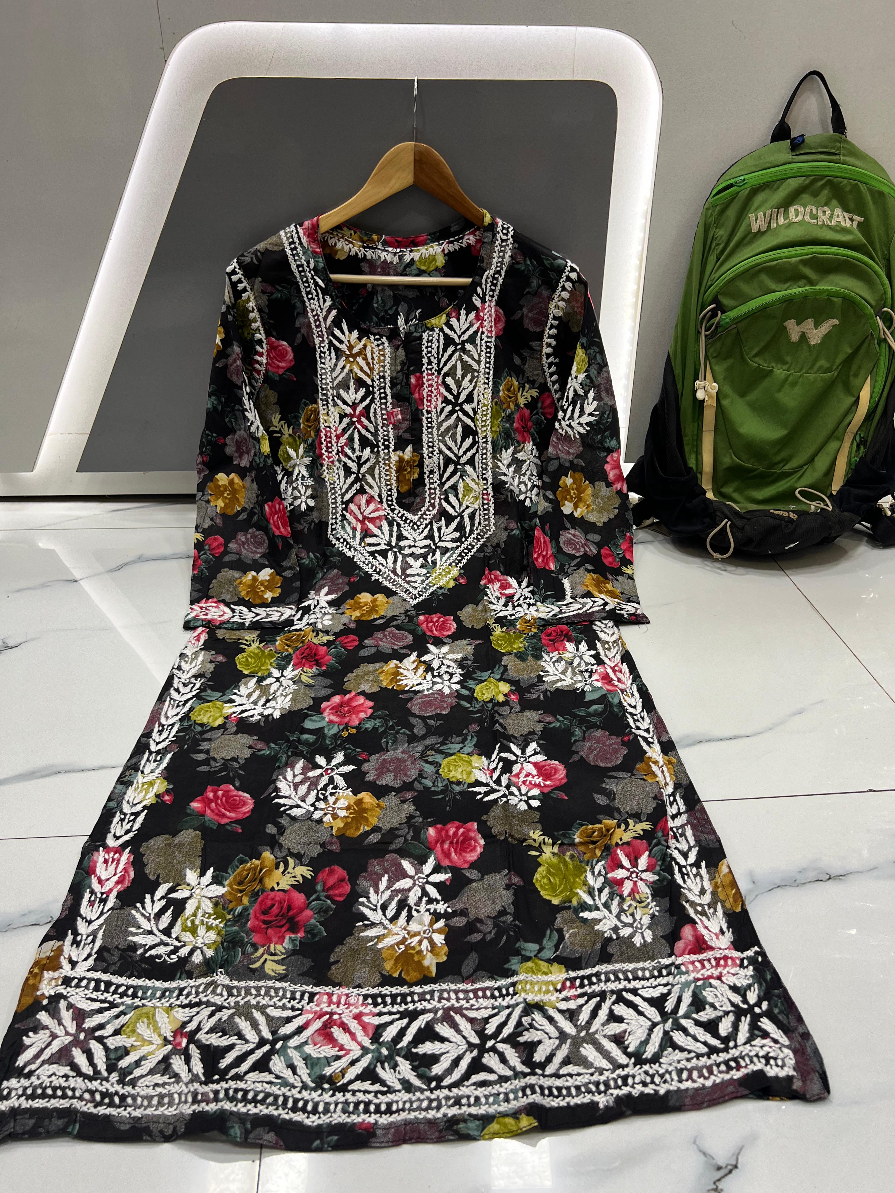 Tehzeeb Floral Chikankari Mullmull Kurti
