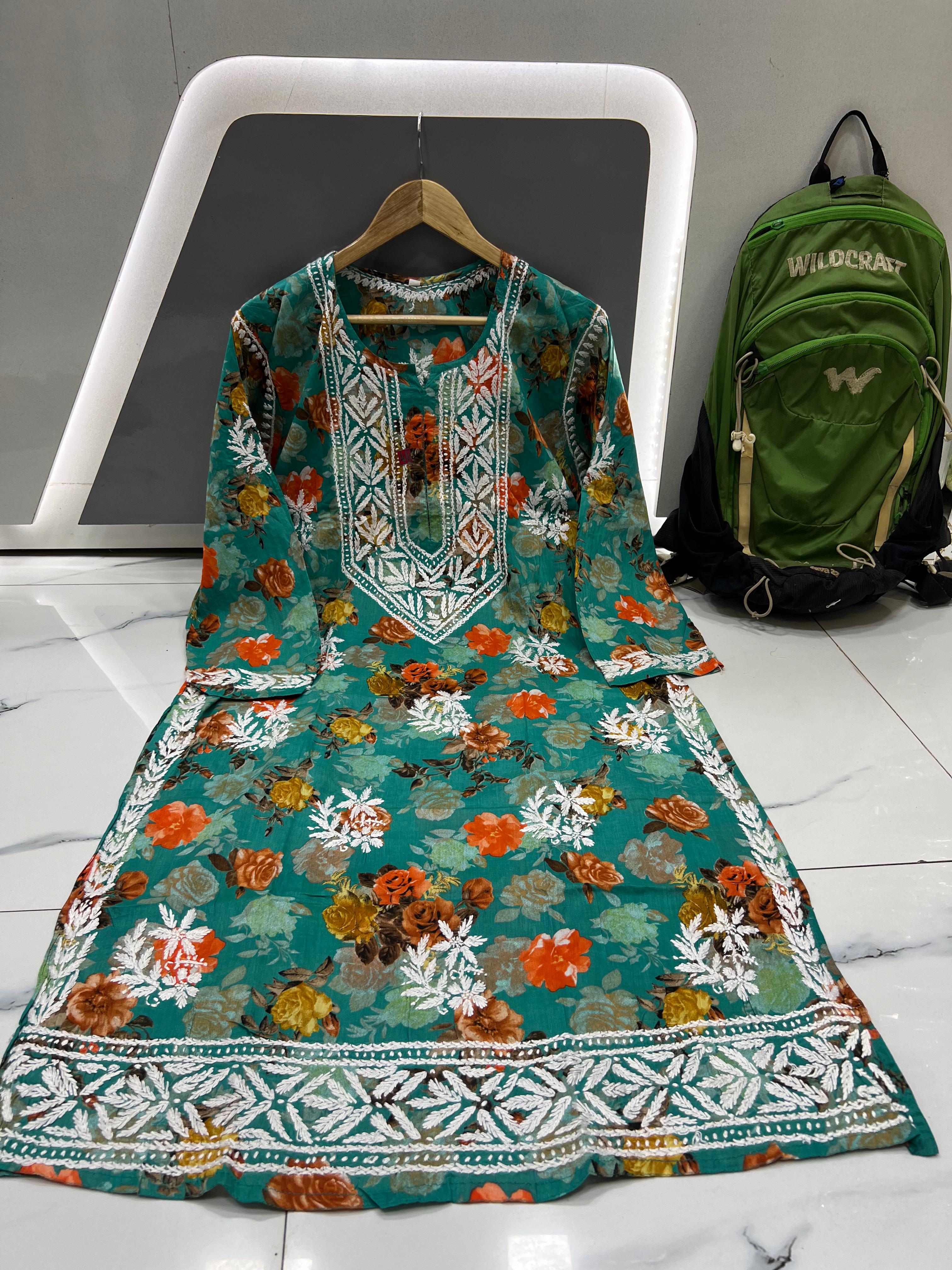 Tehzeeb Floral Chikankari Mullmull Kurti