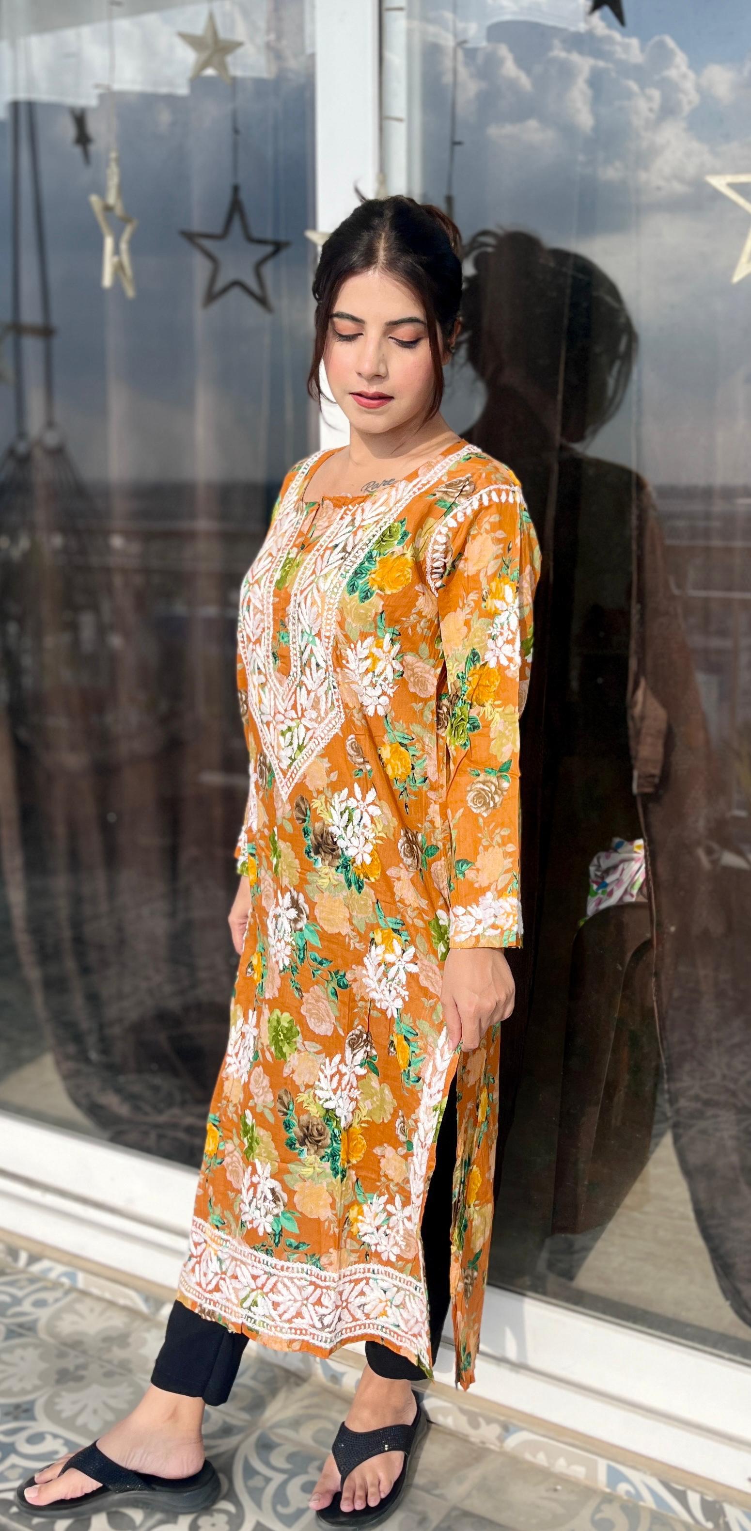 Tehzeeb Floral Chikankari Mullmull Kurti