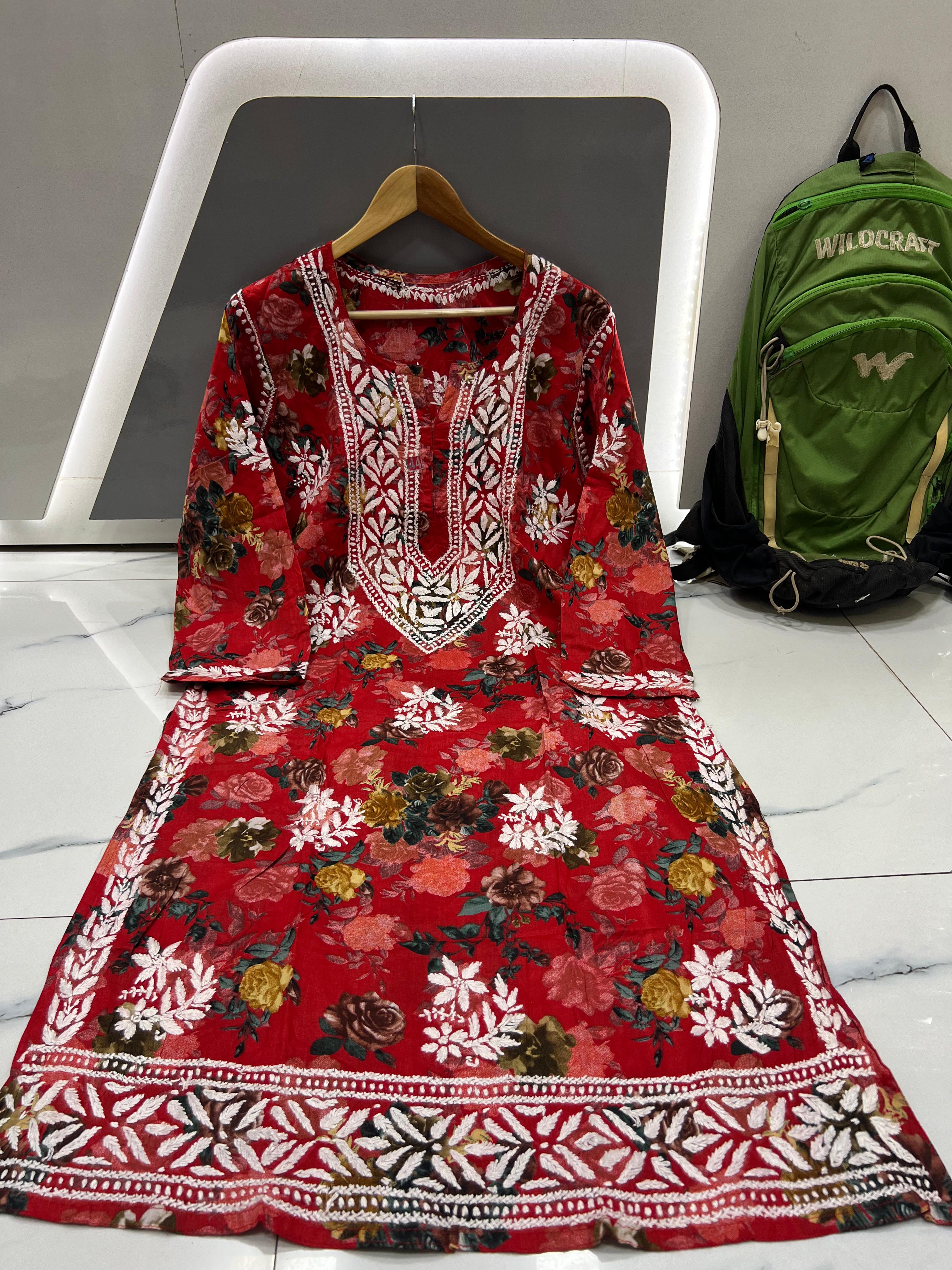 Tehzeeb Floral Chikankari Mullmull Kurti