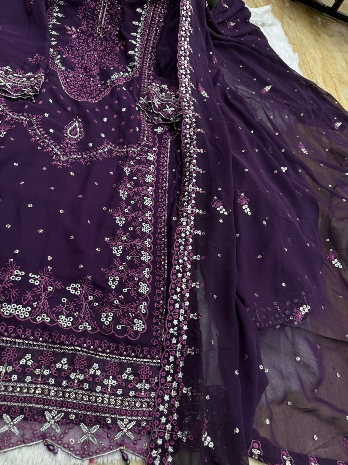 Georgette Moti Work Gharara With Heavy Embroidered Premium Outfit