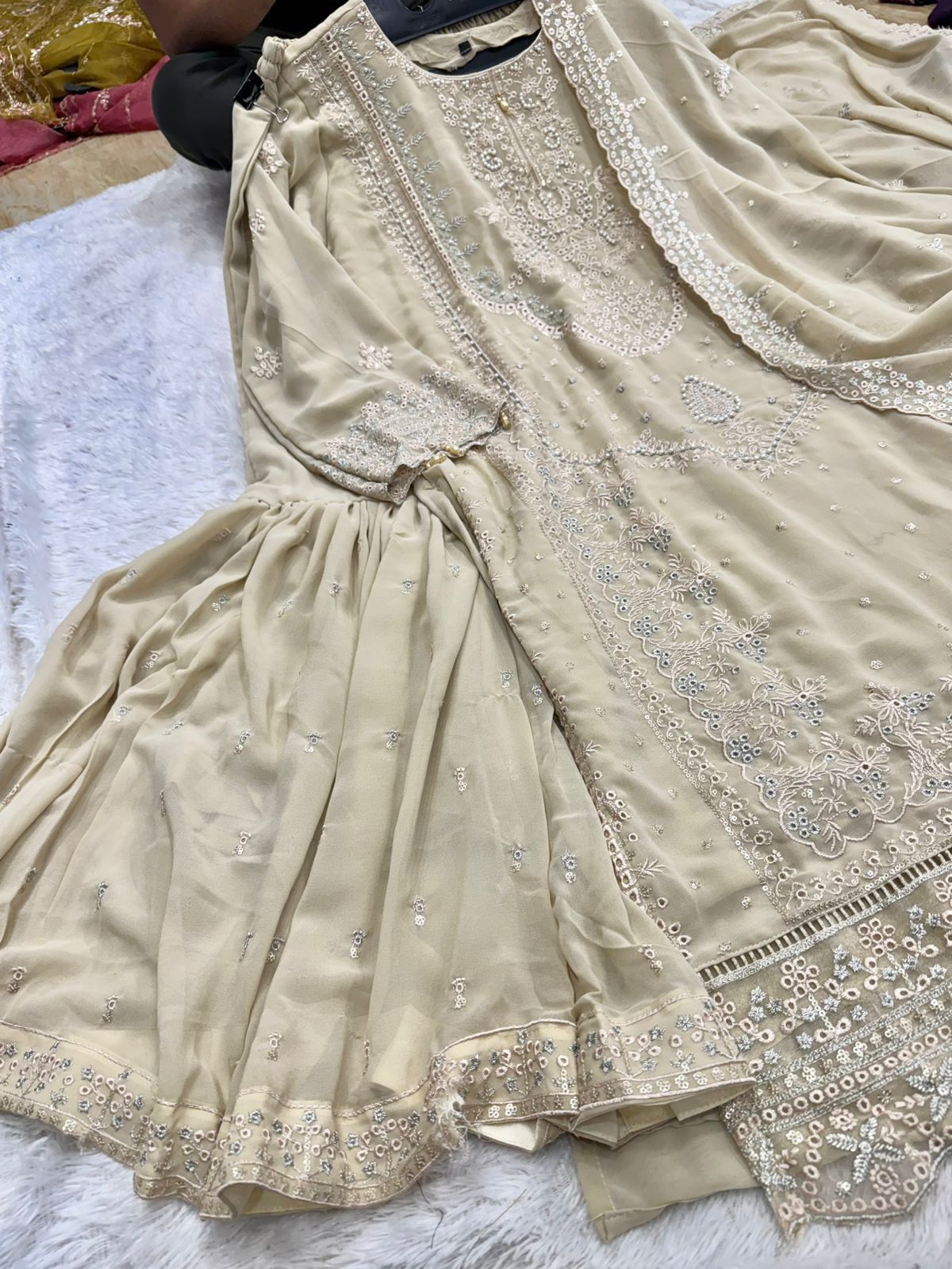 Georgette Moti Work Gharara With Heavy Embroidered Premium Outfit