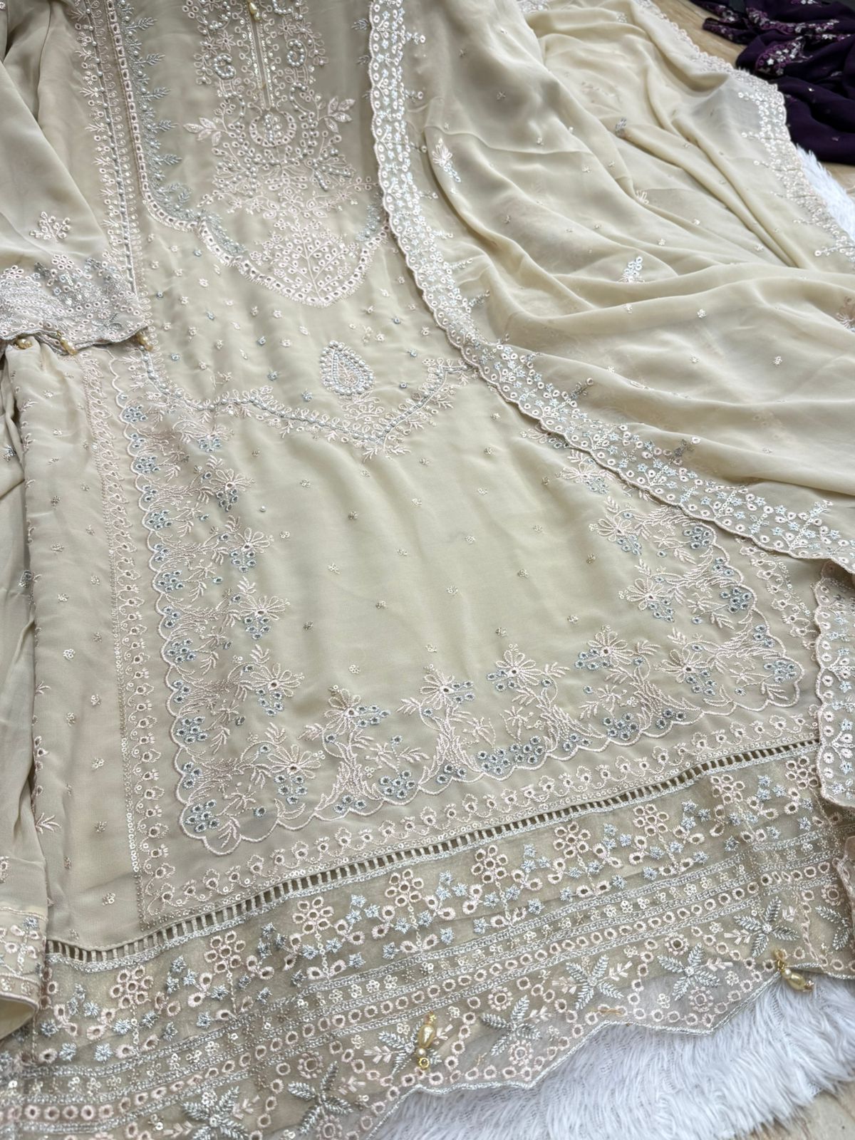 Georgette Moti Work Gharara With Heavy Embroidered Premium Outfit