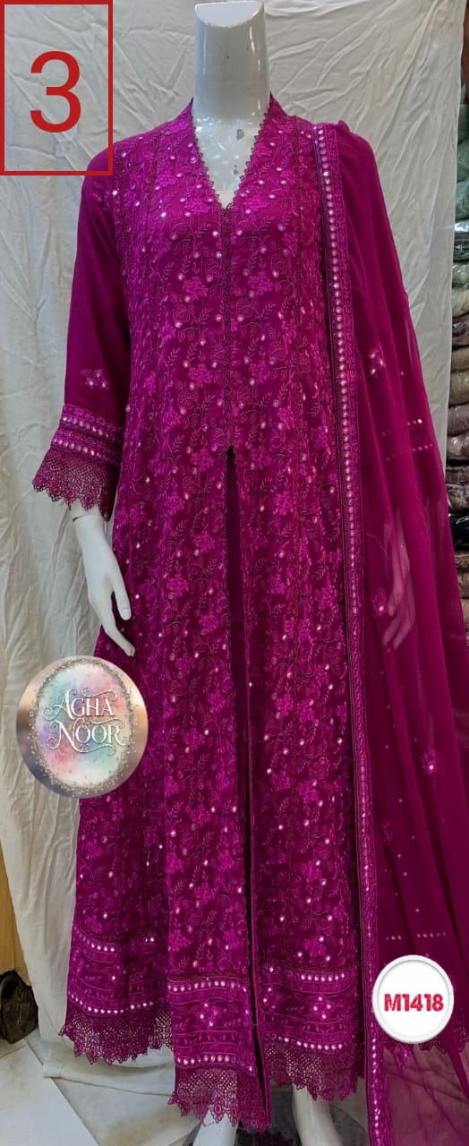 Aghanoor Embroidered Chiffon Suit Set